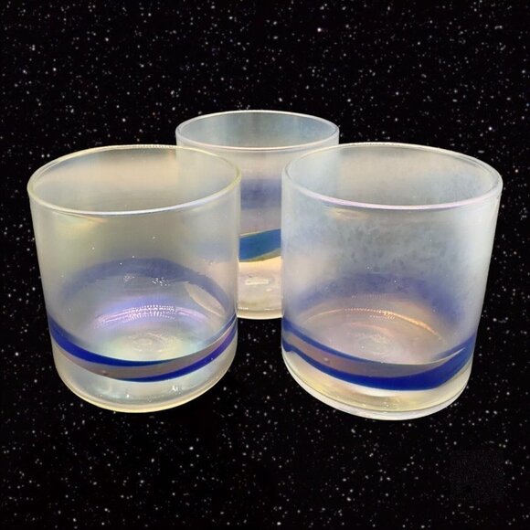 Studio Art Glass Juice Glasses Iridescent Hand Made Signed Roo Rum Set 6 Tumbler - Picture 4 of 14